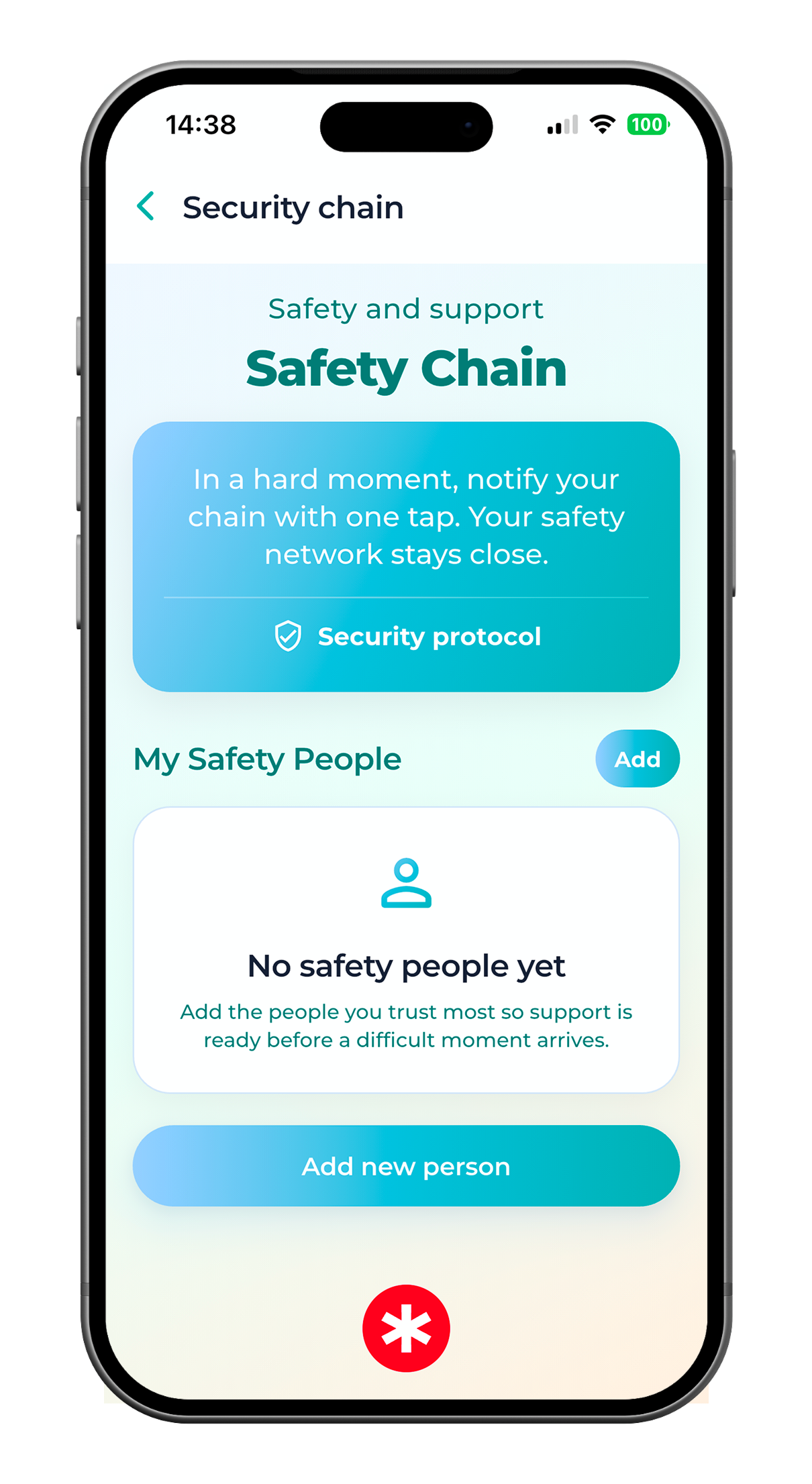 SoberX Support Circle screen for trusted contacts and urge support.